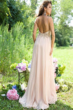 Pear Make Pretty Long Chiffon Beading Backless Prom Dress For Teens K54