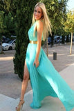 Chiffon Halter Front Split Simple Cheap Long Prom Dress K70