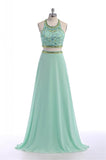 Pretty Mint Green Long Chiffon Beading Backless Prom Dress With Spaghetti K77
