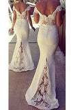 White Mermaid Lace Off Shoulder Long Open Back Prom Dress K86