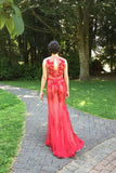 Red Lace Tulle Long  Bow Sash Charming Prom Dress K87