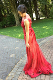Red Lace Tulle Long  Bow Sash Charming Prom Dress K87