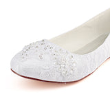 Ivory Flat Lace Wedding Shoe, Fashion Beading Bridal Shoes L-929