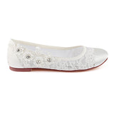 Ivory Flat Lace Wedding Shoes with Crystals, Fashion Woman Party Shoes L-931