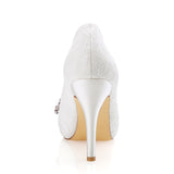 Ivory High Heels Lace Wedding Shoes with Rhinestones, Fashion Wedding Party Shoes L-935