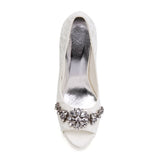 Ivory High Heels Lace Wedding Shoes with Rhinestones, Fashion Wedding Party Shoes L-935