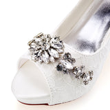 Ivory High Heels Lace Wedding Shoes with Rhinestones, Fashion Wedding Party Shoes L-935