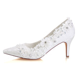 Ivory Ankle Lace Wedding Shoes, Lace Appliqued Wedding Party Shoes L-941