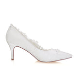 Ivory Ankle Lace Wedding Shoes, Lace Appliqued Wedding Party Shoes L-941