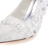 Ivory Ankle Lace Wedding Shoes, Lace Appliqued Wedding Party Shoes L-941