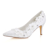 Ivory Ankle Lace Wedding Shoes, Lace Appliqued Wedding Party Shoes L-941