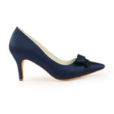 Dark Blue High Heels Wedding Shoes with Bowknot, Fashion Satin Formal Party Shoe L-942