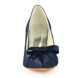 Dark Blue High Heels Wedding Shoes with Bowknot, Fashion Satin Formal Party Shoe L-942