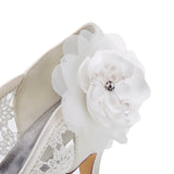 Princess Ivory Lace Wedding Shoes with Flower, Pretty Woman Shoes L-943
