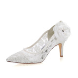 Princess Ivory Lace Wedding Shoes with Flower, Pretty Woman Shoes L-943