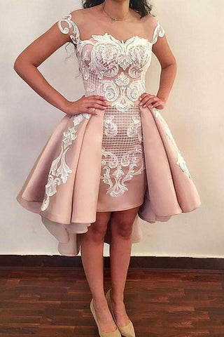 Lace Appliques Homecoming Dress, Hi-Lo Short Prom Dress OKM51