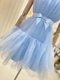 Lovely A Line Short Blue/Burgundy Tulle Prom Homecoming Dresses with Bow OK1747