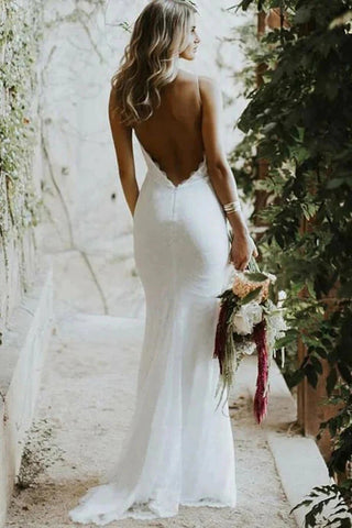 Mermaid V-neck Backless Wedding Dresses With Bruish Train, Bridal Gowns OK1902