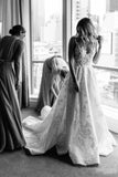New Arrival A-line V-neck Floral Organza Lace Bridal Dress Wedding Dress OKU86