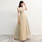 Charming Off the Shoulder A Line Tulle Long Prom Dress With Beading OKG70
