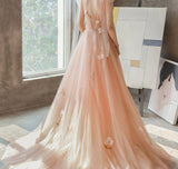 Charming A Line Long Tulle Prom Dress With Flowers OKK59