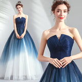 Strapless Ombre A Line Tulle Prom Dress Long Formal Dress OKQ74