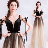 A Line Spaghetti Straps Tulle Long Prom Dresses, Charming Evening Dresses OKQ70