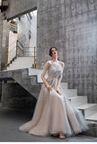 A-line Beaded Long Tulle Lace Up Back Prom Dress OKT25