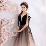 A Line Spaghetti Straps Tulle Long Prom Dresses, Charming Evening Dresses OKQ70