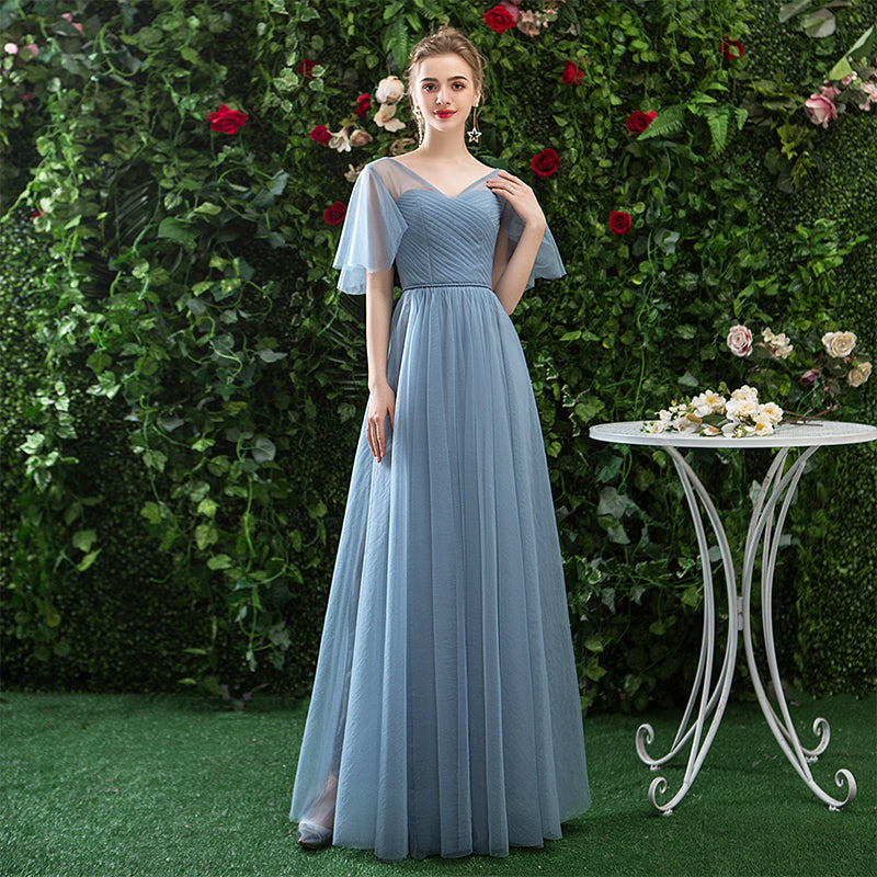 A Line CHiffon Blue Cheap Prom Dress Long Bridesmaid Dress OKQ80