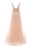 Charming Long Blush Pink Lace Elegant A-line Prom Dress OK11