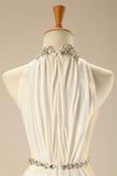 Charming Elegant White Halter Beaded Chiffon Long Prom Dress OK26