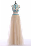 Two Pieces Halter Backless Beautiful Long Prom Dress K40