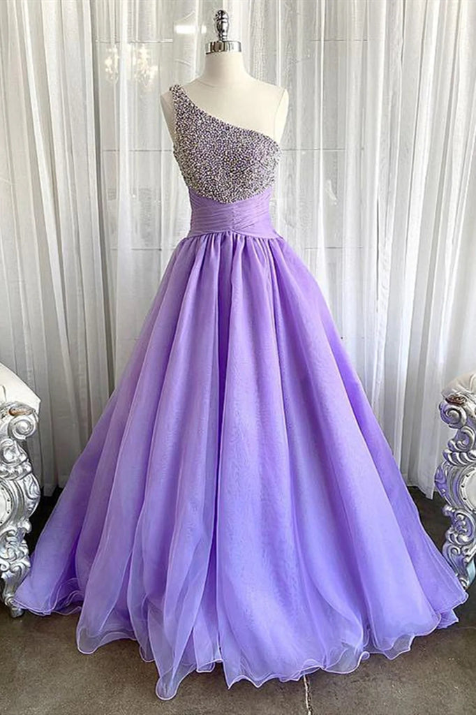 One Shoulder A Line Purple Long Prom Dresses, Formal Evening Dresses OK1988