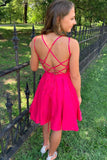 Hot Pink Satin Short Prom Homecoming Dresses, Formal Graduation Evening Dresses OK1742