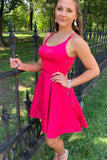 Hot Pink Satin Short Prom Homecoming Dresses, Formal Graduation Evening Dresses OK1742