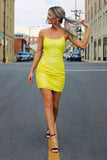 Criss Cross Back Short Yellow Prom Dress Bodycon Formal Homecoming Dress OK1663