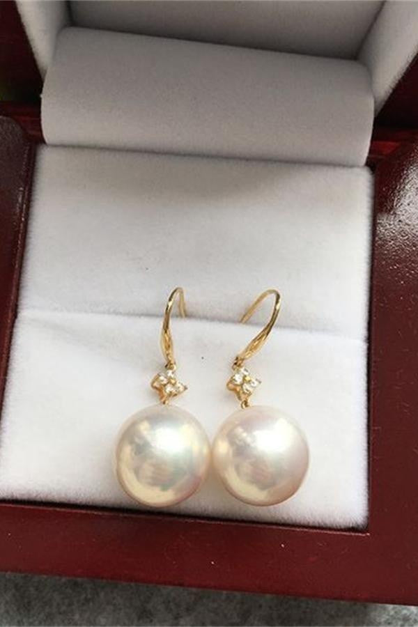 AA Quality 13-14mm Edison Pearl Dangling Earrings with 18K Gold Posts P15