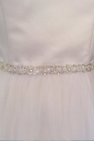 Skinny Beaded Bridal Belts Thin Ribbon Crystal Sash Narrow Rhinestone Trim BS6