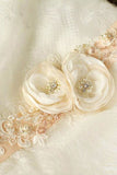 Flower Peach Nude Blush Bridal Sash Rhinestones Floral Rustic Belts BS12