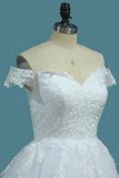 New Arrival Off The Shoulder A Line Wedding Dress Tulle With Applique Sweep Train OKE71