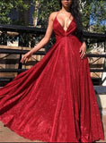 Shinning Red A Line Long Prom Dress Pageant Dance Dress Back To School Party Gown OK1143