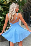 Spaghetti Straps A-line Homecoming Dress Short Prom Dress School Back Dress OKZ98