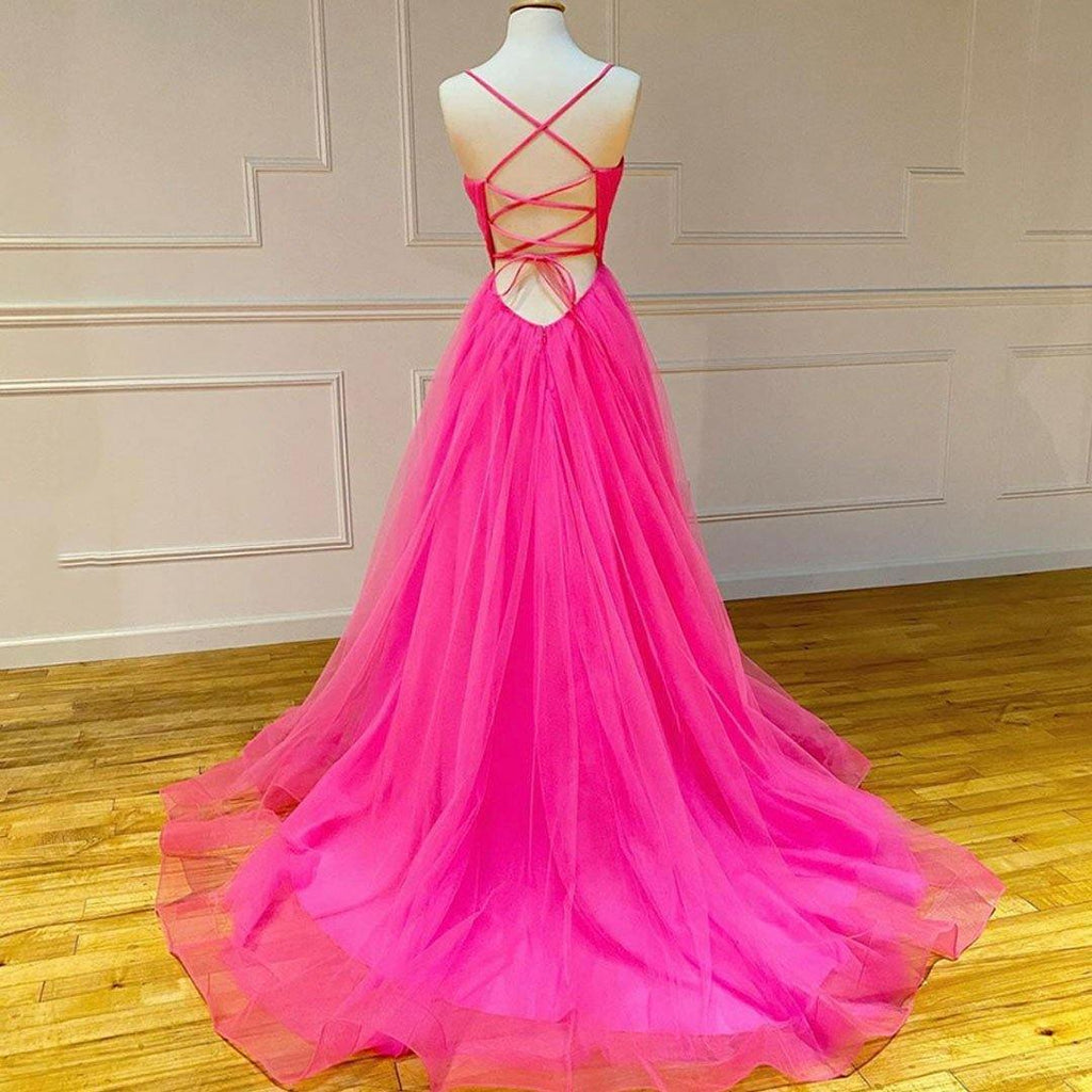 Beautiful A-line Spaghetti Straps Tulle Long Prom Dress Evening Dress PO338