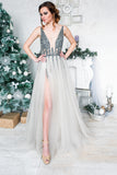 Sexy Prom Dresses,Sparkly Prom Gown,Sequins Prom Dress,Grey Prom Dress
