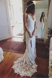 Elegant Boho Backless Lace Mermaid Long Wedding Dress OKC81