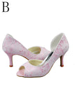 Nave Blue Peep Toe Simple Wedding Shoes With White Lace S14