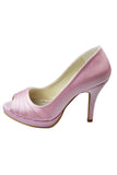 Pretty Pink Peep-toe High Heel Simple Satin Wedding Shoes S3