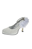 Ivory Lace Ankle Strap Shoes With White Flowers S30