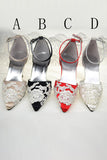 White Lace Ankle Strap Pointed Toe Black Women Shoes S52